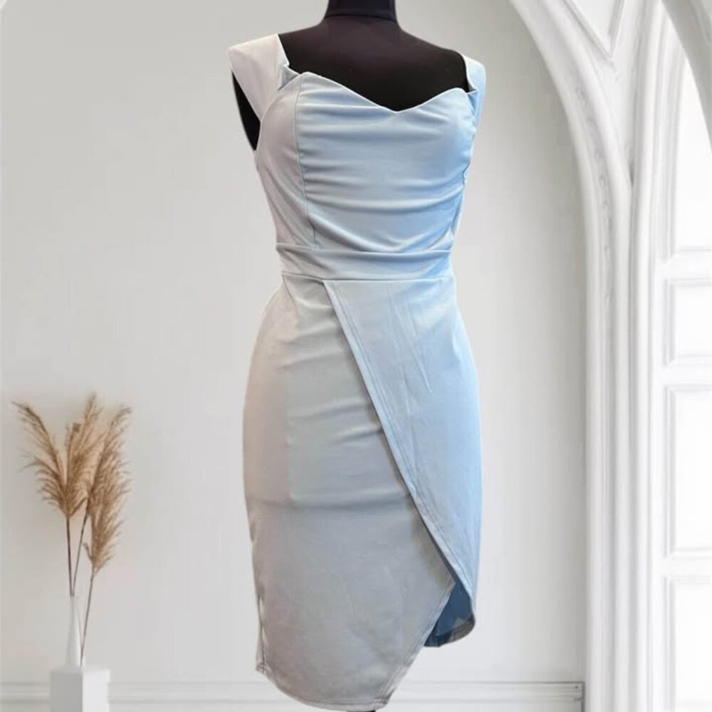Sky Blue Tulip Style Short Dress